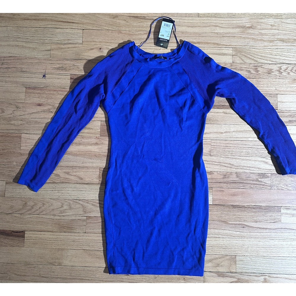 Avant Première Royal Blue Knit Bodycon Dress Size Small NWT Long Sleeve - Picture 2 of 8